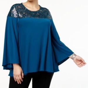 NEW! 1XL ALFANI SEQUINED BLOUSE OCEAN TEAL LOT853